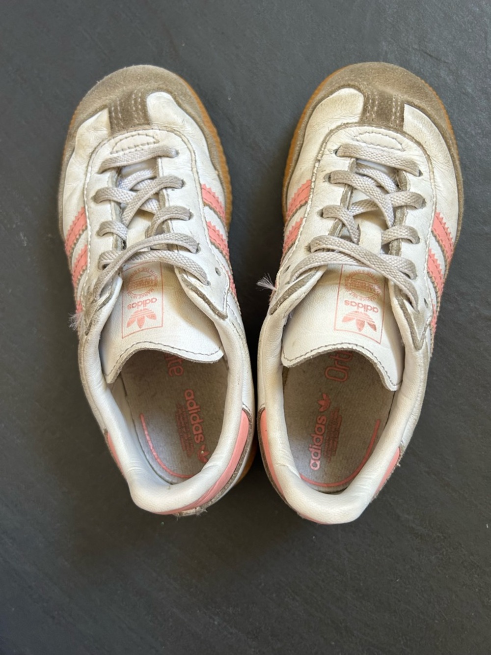 Adidas kids sambas - White with Pink Stripes